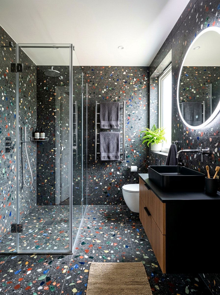 Dark Terrazzo Bathroom - 30 moody bathroom ideas