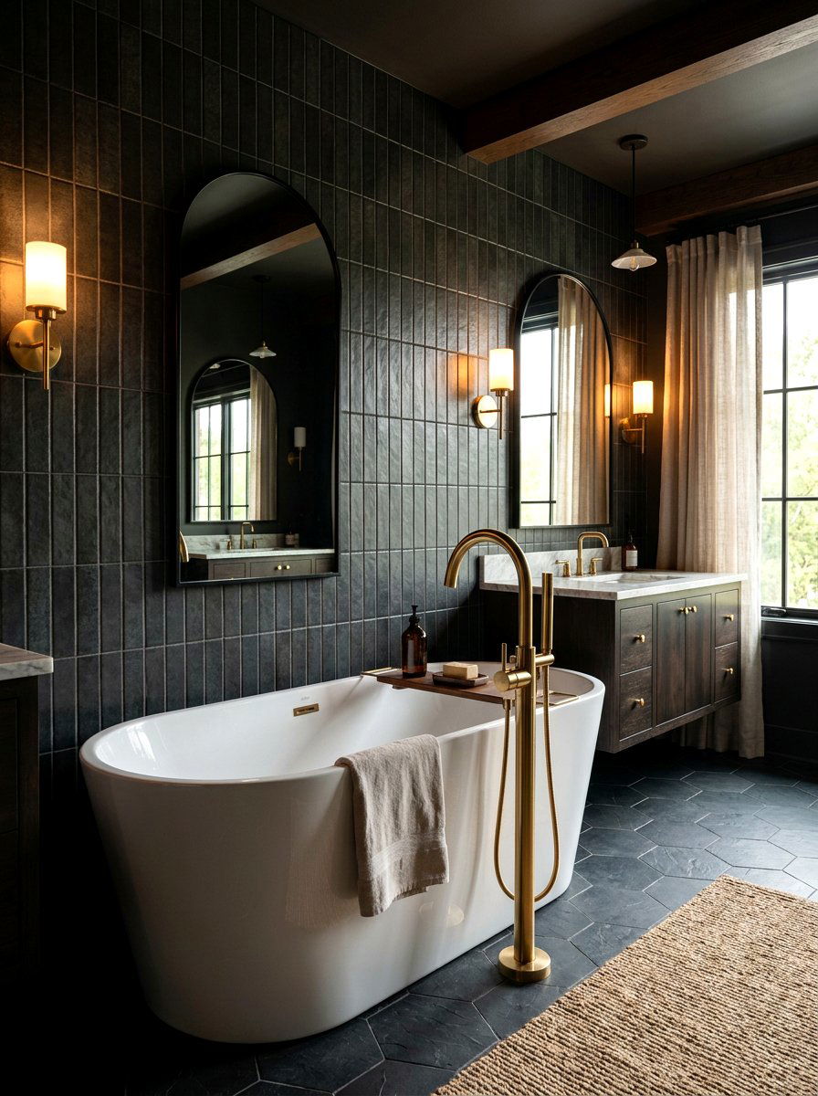 Dark Tile Bathroom Corner - 30 freestanding tub corner ideas