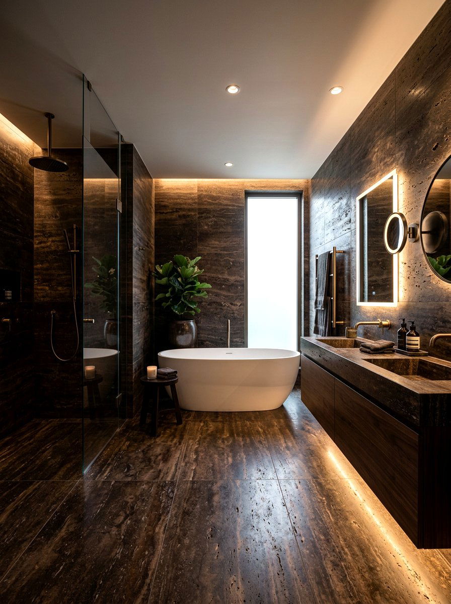 Dark Travertine Tile - 30 travertine bathroom ideas