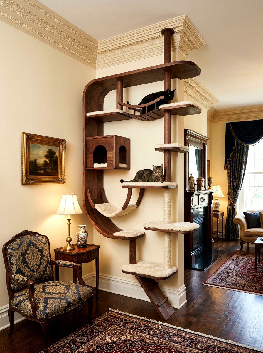 Dark Walnut Cat Tree - 30 cat climbing wall aesthetic ideas