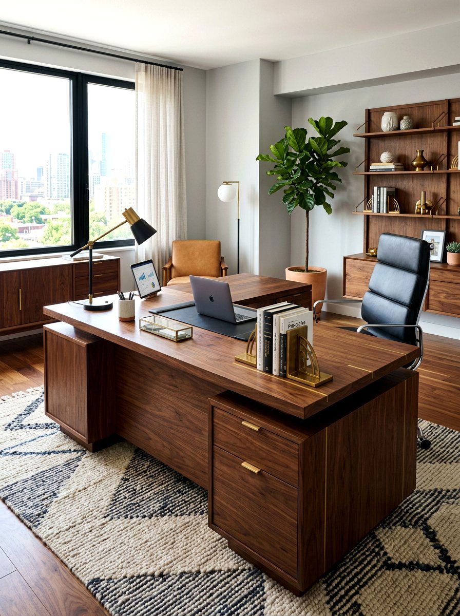 Dark Walnut Executive Desk - 30 dark wood office ideas