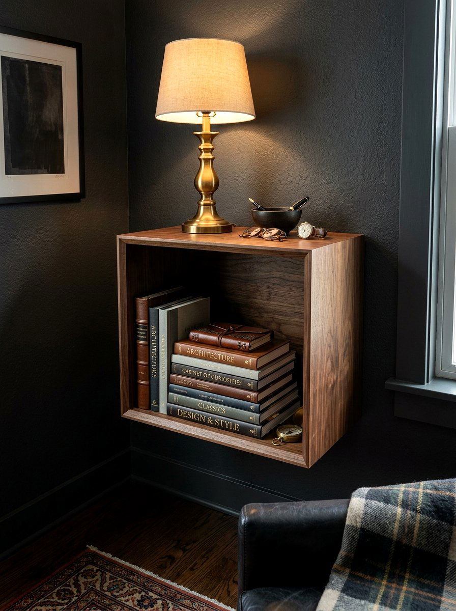 Dark Walnut Floating Box - 30 wall mounted nightstand ideas