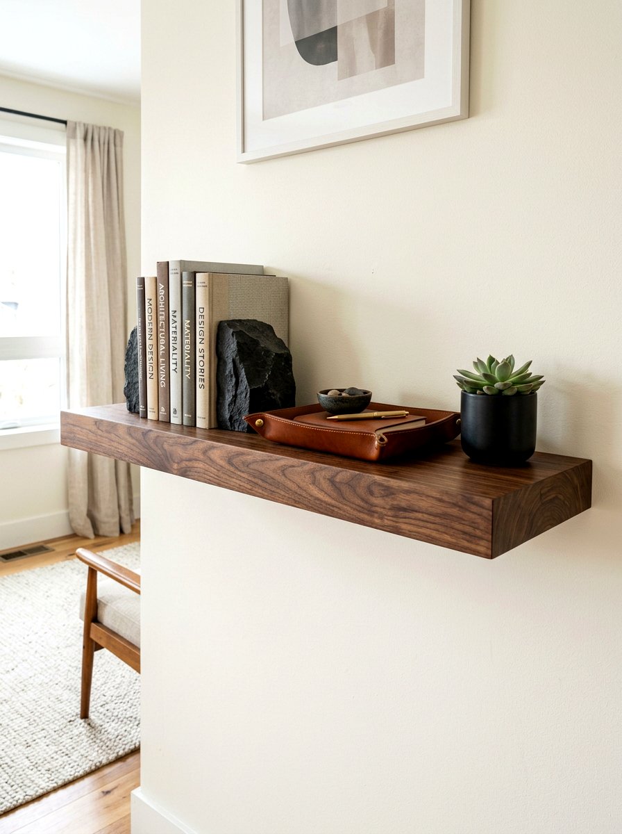 Dark Walnut Floating Shelf - 30 wall mounted entry shelf ideas aesthetic
