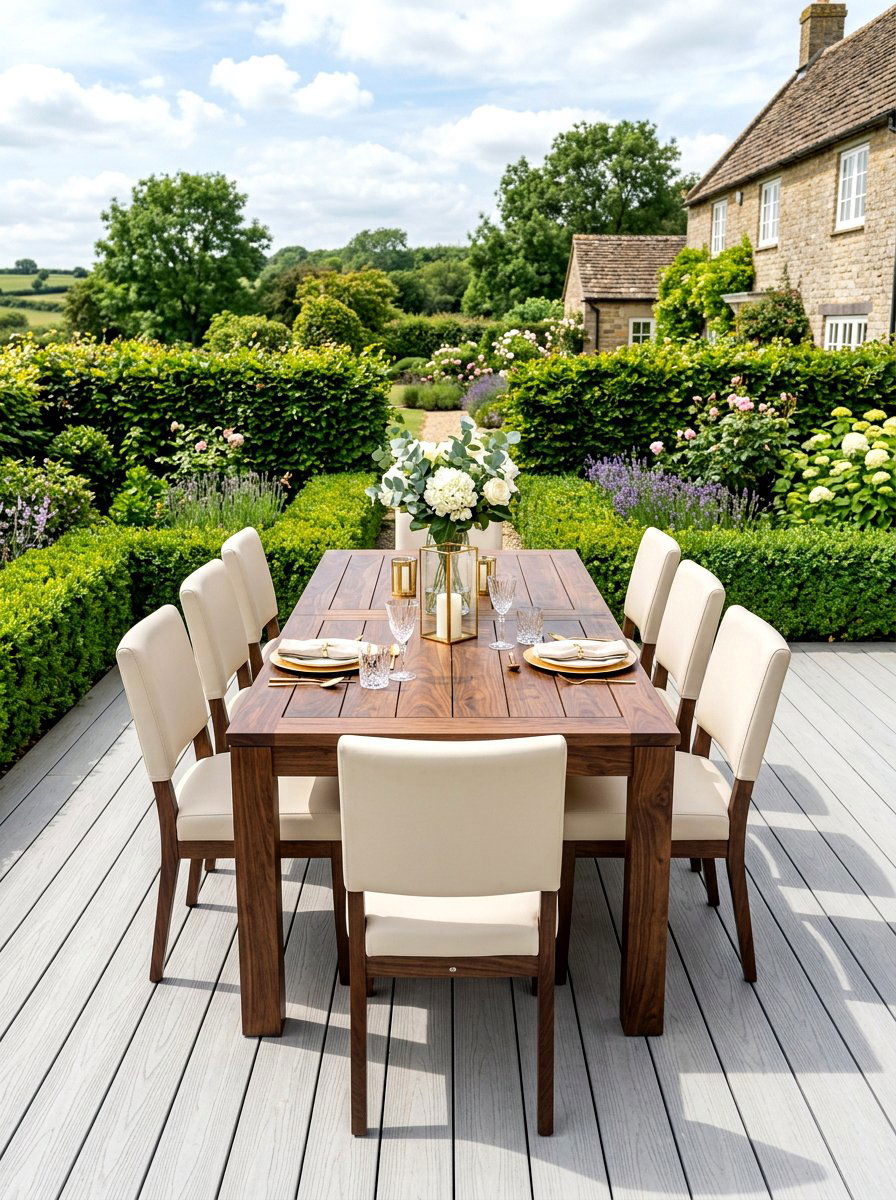 Dark Walnut Garden Table - 30 farmhouse outdoor table ideas