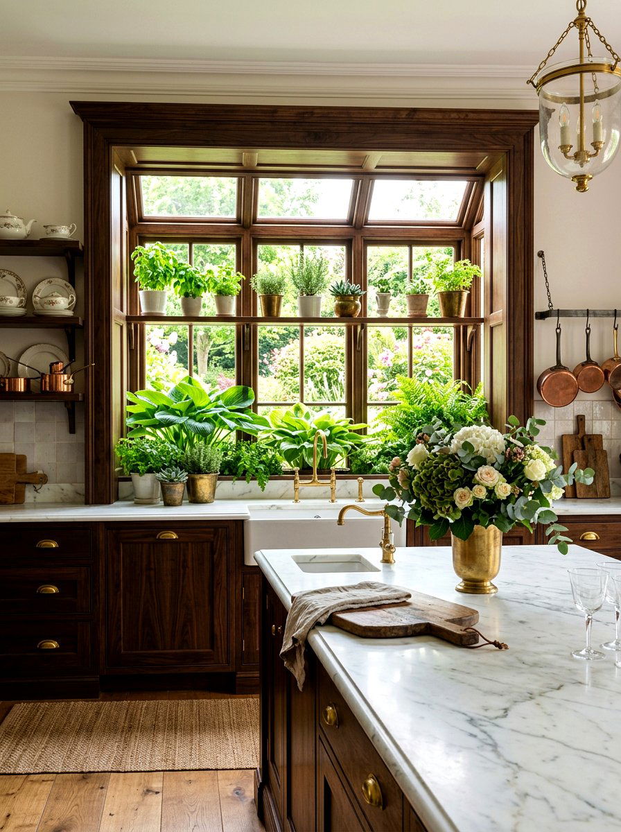 Dark Walnut Garden Window - 30 greenhouse window kitchen ideas