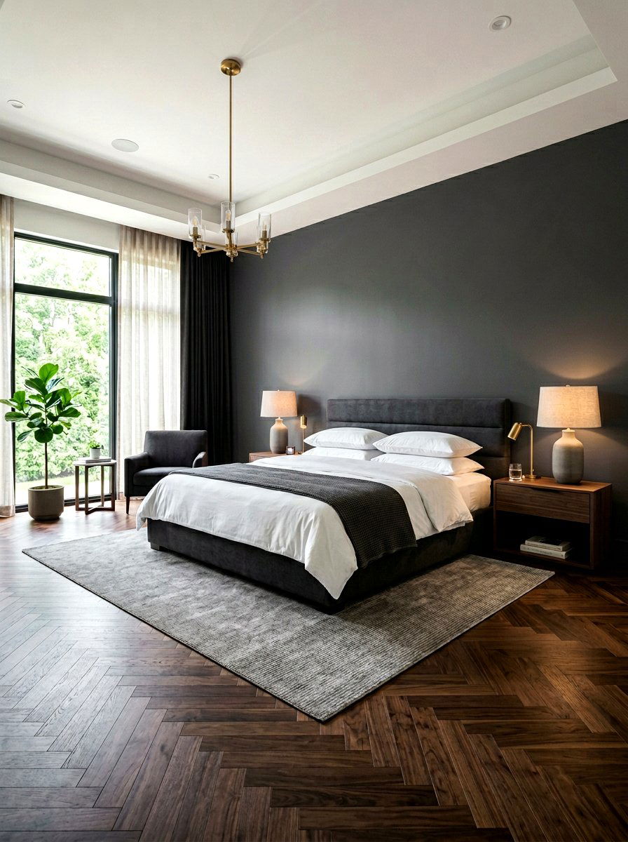 Dark Walnut Herringbone Bedroom - 30 herringbone floor ideas