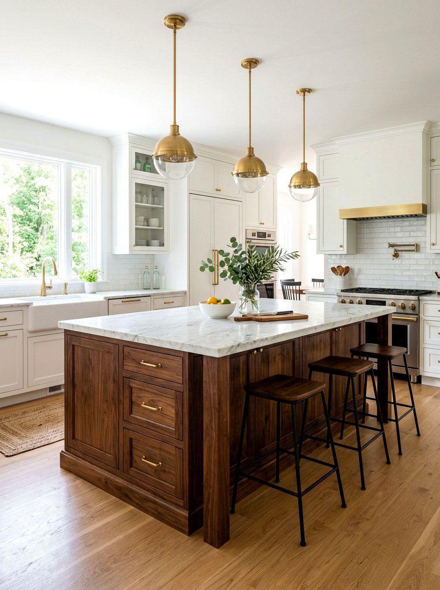 Dark Walnut Kitchen Island - 30 modern farmhouse kitchen island ideas