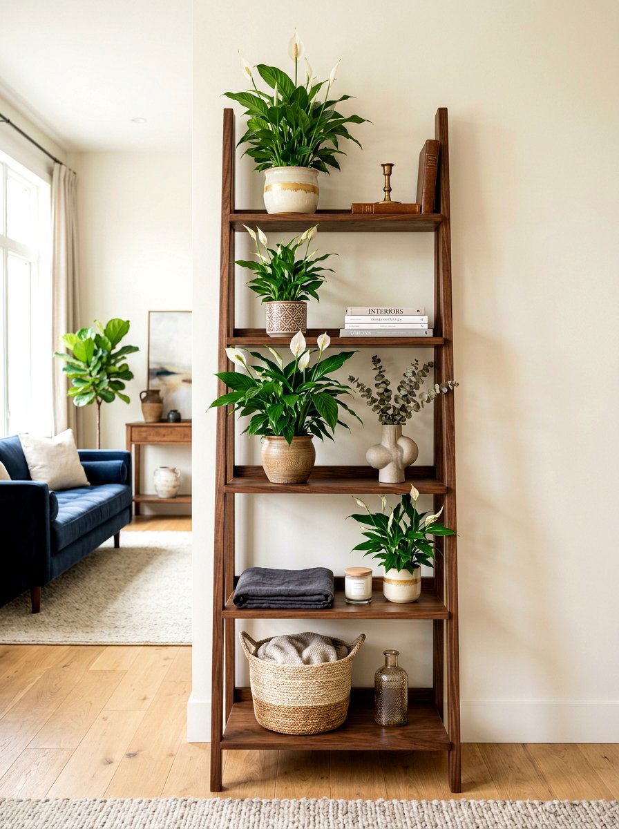 Dark Walnut Living Room Ladder - 30 ladder planter ideas