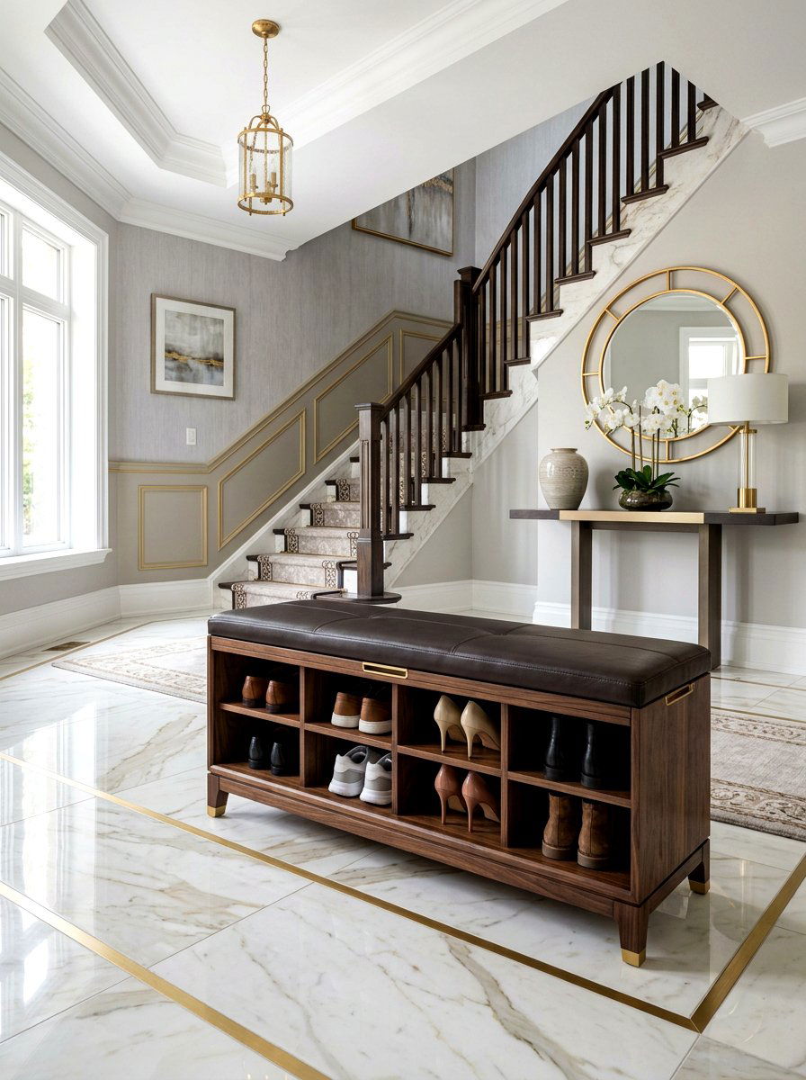 Dark Walnut Shoe Storage Bench - 30 shoe cubby bench ideas