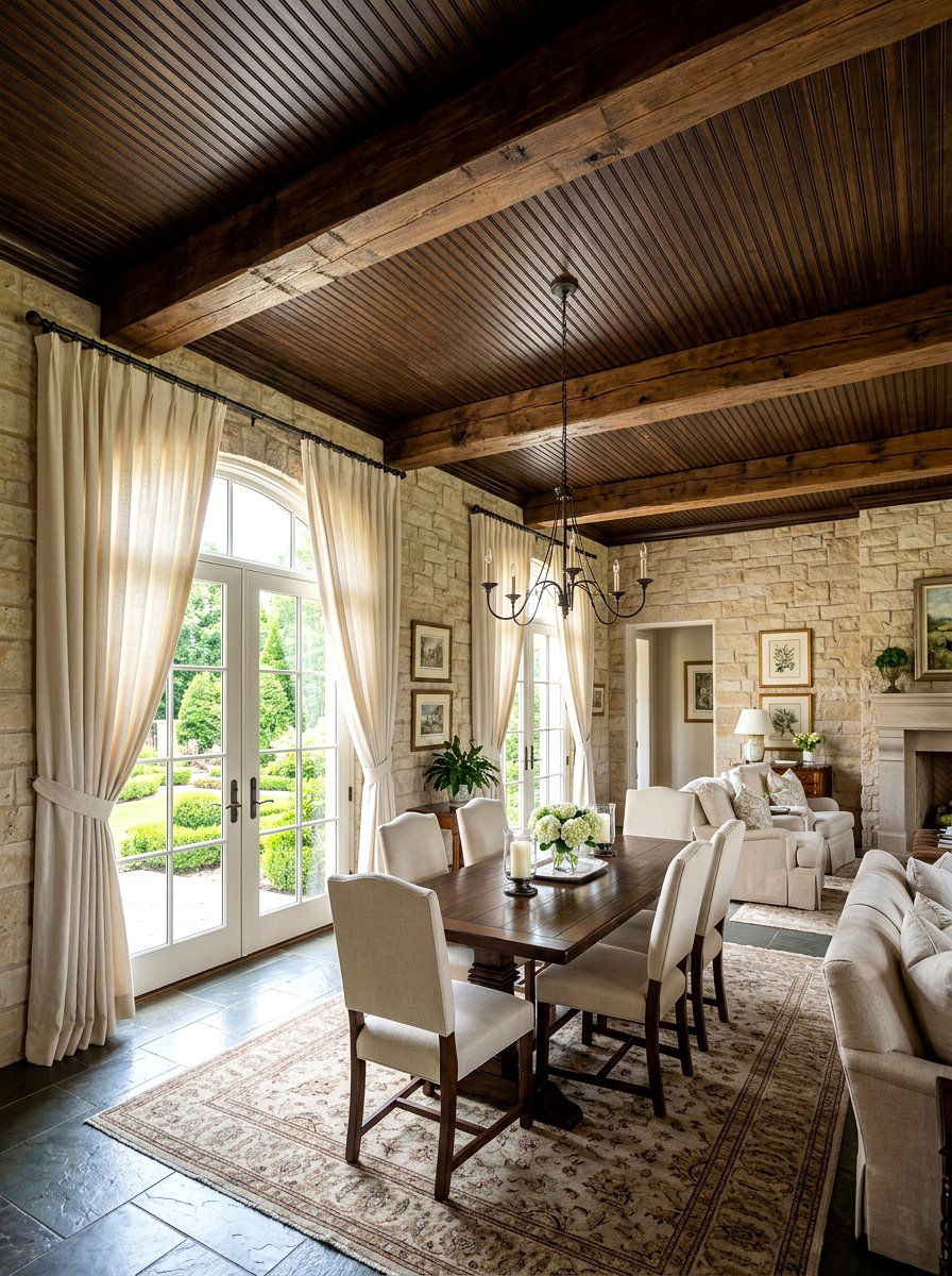 Dark Walnut Stained Beadboard - 30 porch beadboard ceiling ideas