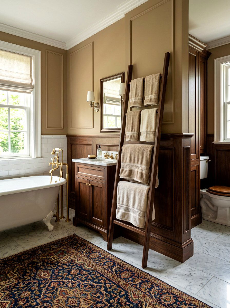 Dark Walnut Towel Ladder - 30 towel ladder ideas