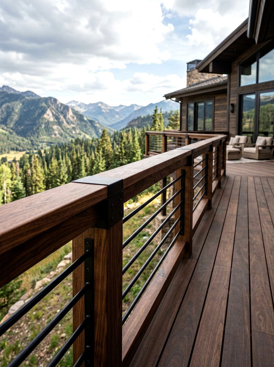 Dark Walnut Wood Railing - 30 outdoor stair railing ideas