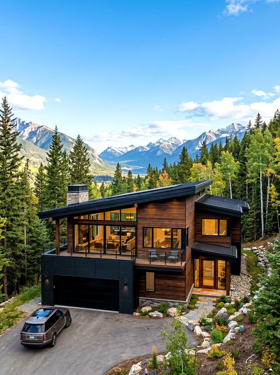 Dark Walnut Wood Siding With Steel Panels - 30 mixed siding exterior ideas