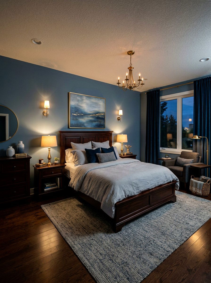 Dark Wood And Dusty Blue Bedroom - 30 dusty blue bedroom ideas