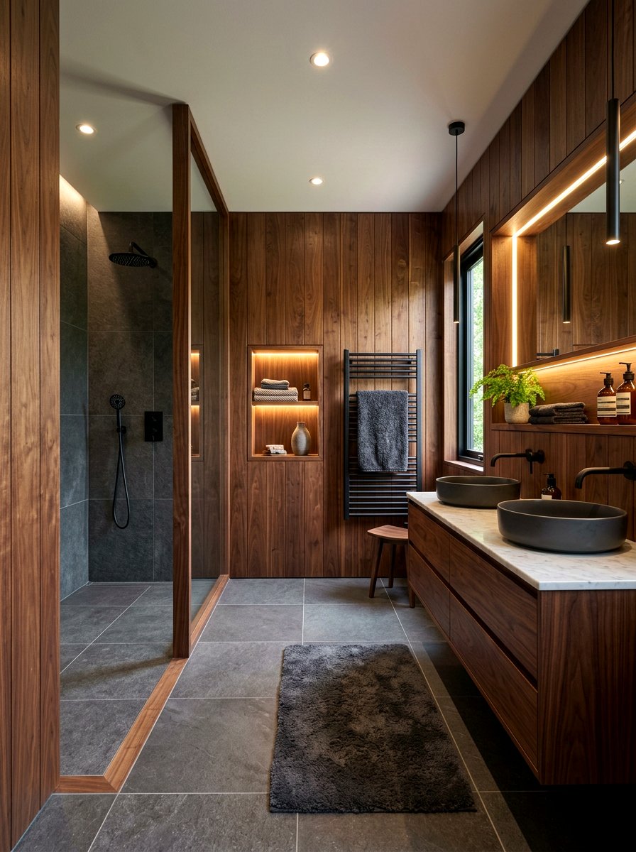 Dark Wood Bathroom - 30 moody bathroom ideas