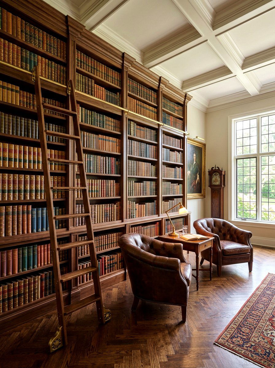 Dark Wood Bookshelf - 30 old money apartment decor ideas