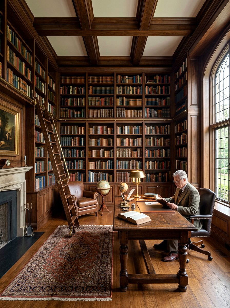 Dark Wood Bookshelf Study - 30 dark romantic Halloween home ideas