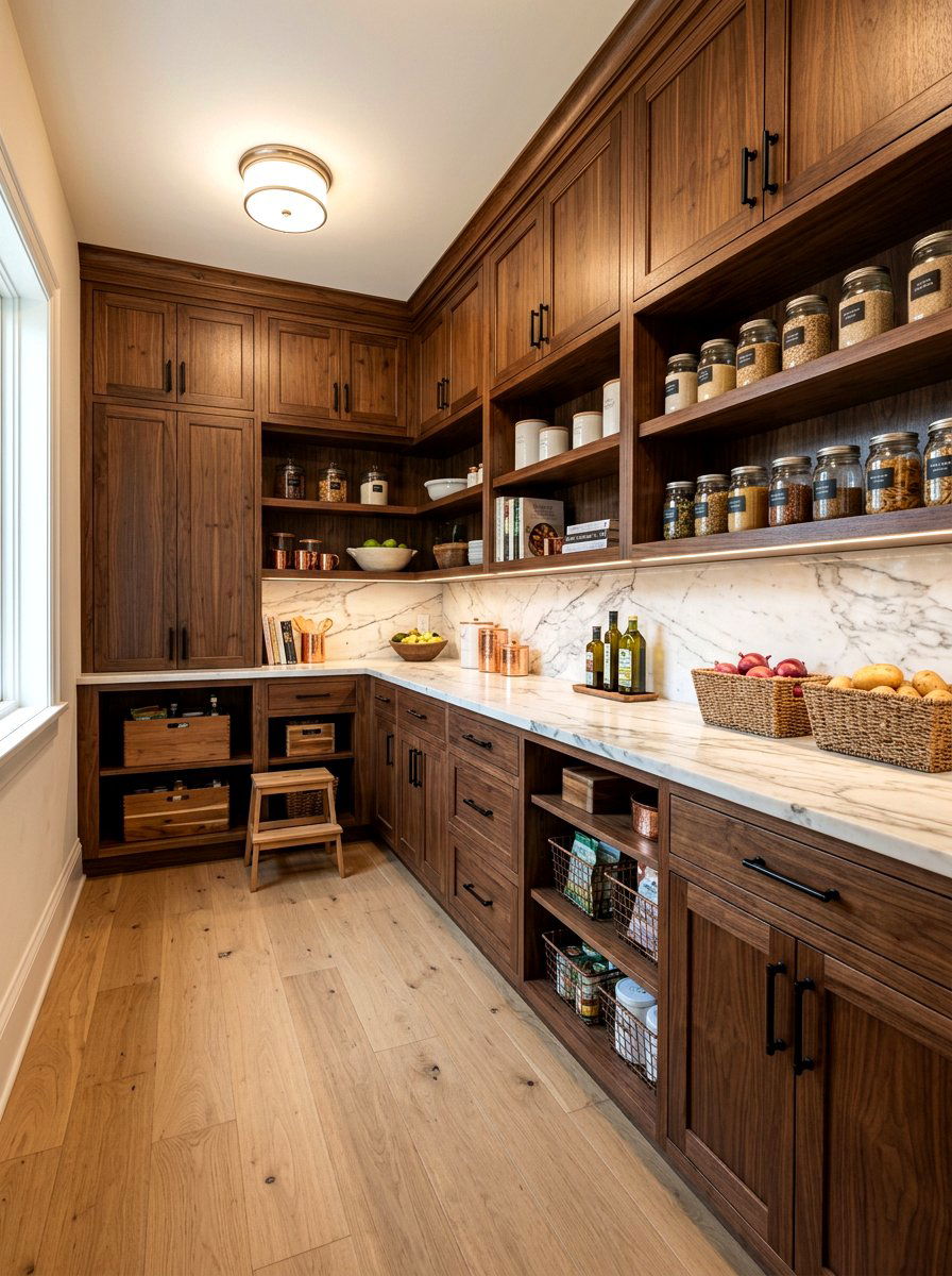 Dark Wood Cabinets - 30 bakery style pantry ideas