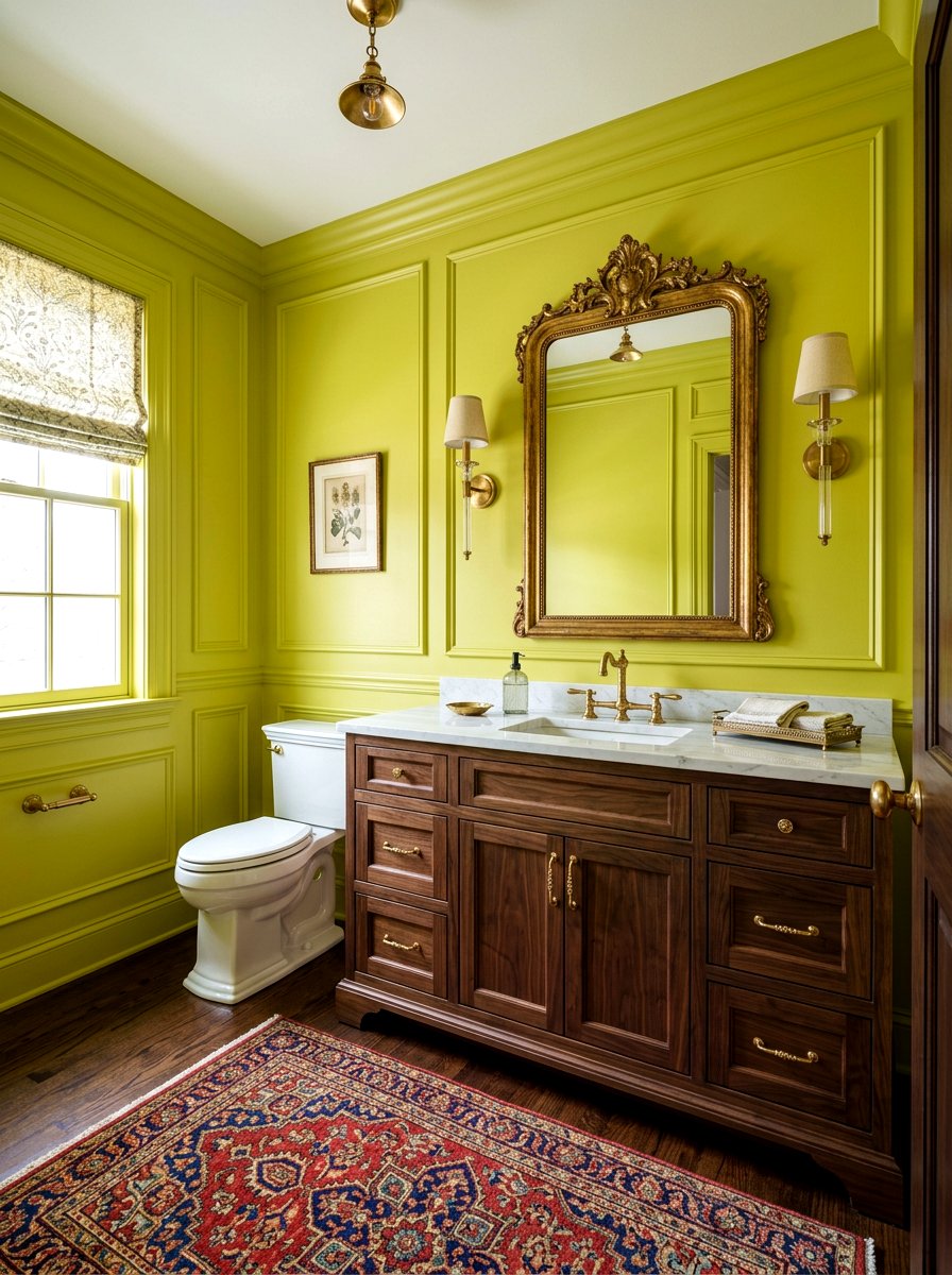 Dark Wood Chartreuse Bathroom - 30 chartreuse powder room ideas
