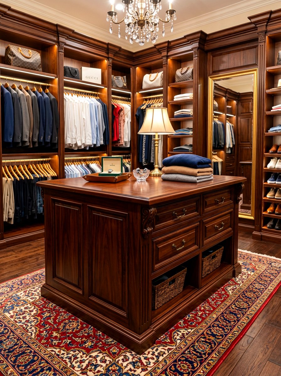 Dark Wood Closet Island - 30 closet island storage ideas