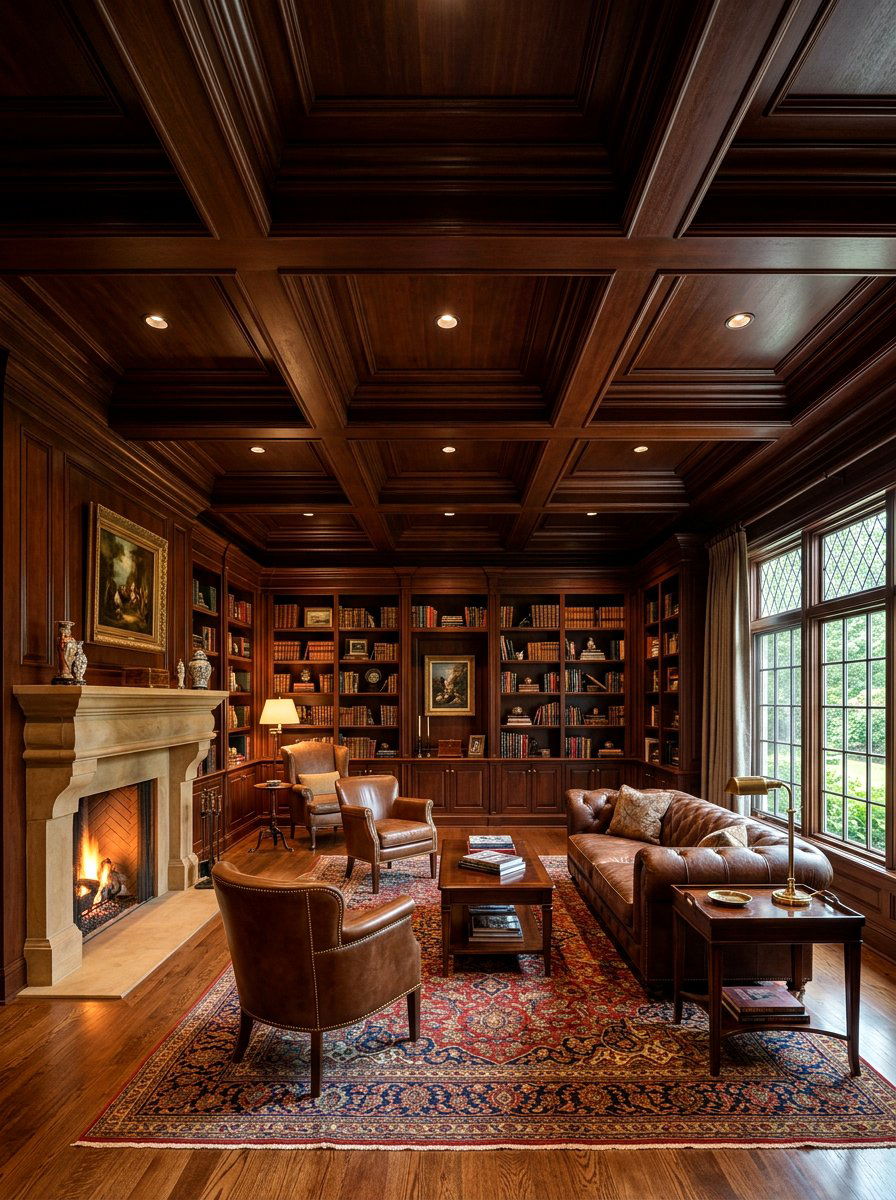Dark Wood Coffered Ceiling Living Room - 30 coffered ceiling living room ideas