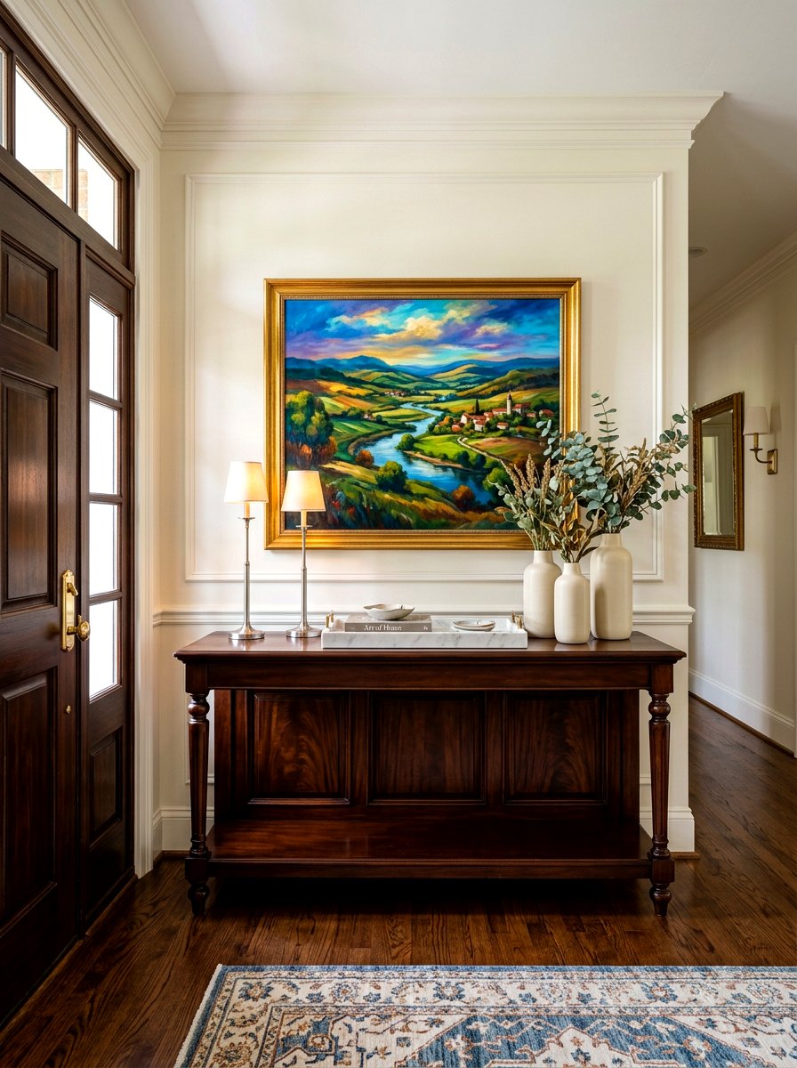 Dark Wood Console Decor - 30 layered entry table ideas