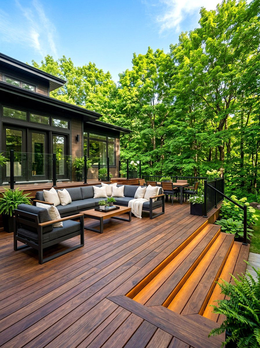 Dark Wood Deck - 30 covered patio lounge ideas