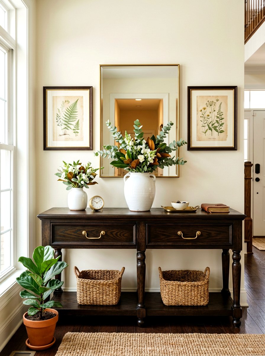 Dark Wood Entry Table - 30 everyday entry table decor ideas
