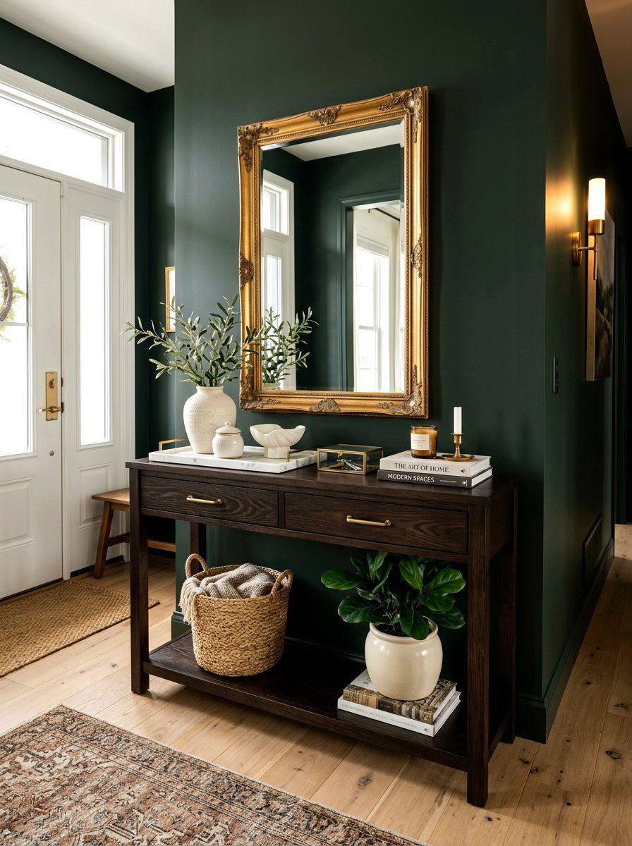 Dark Wood Entryway Console - 30 console table entry ideas