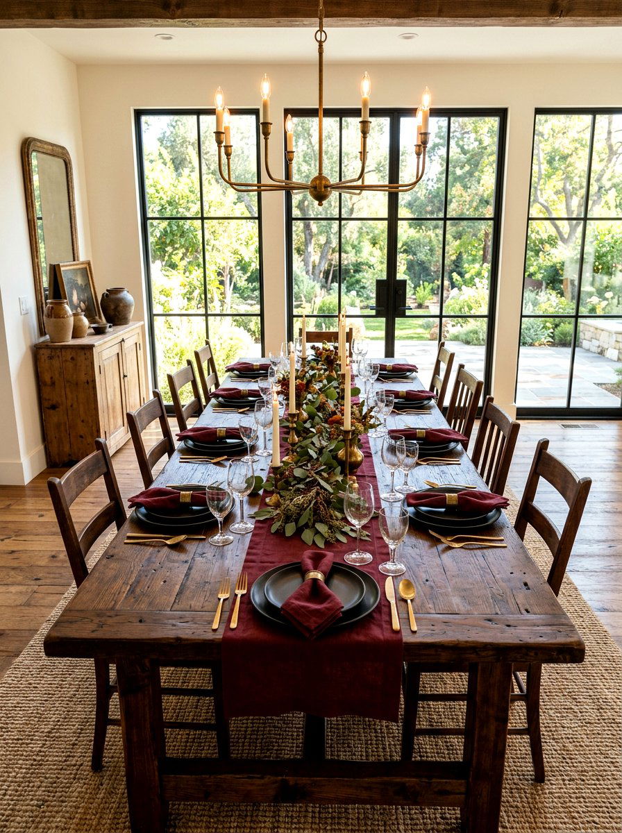 Dark Wood Farmhouse Table - 30 moody berry tablescape ideas