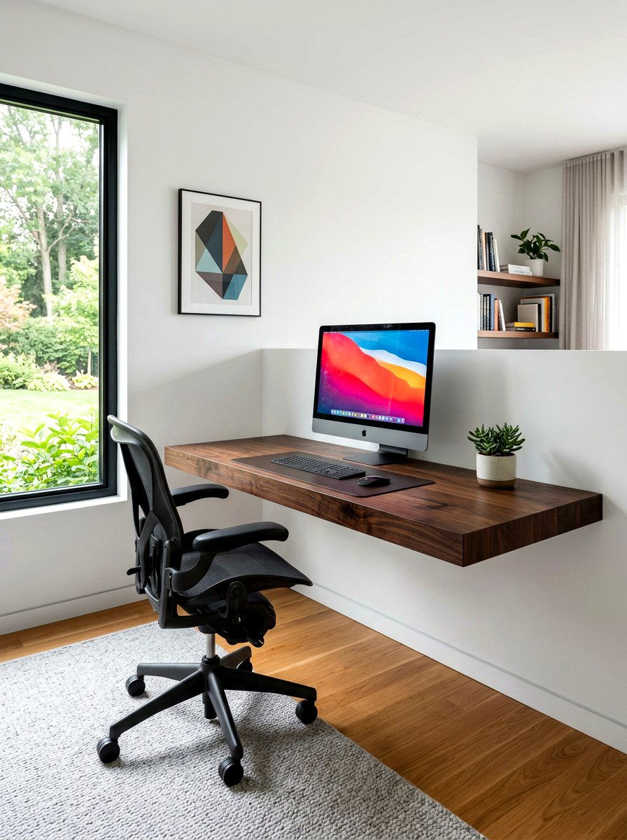 Dark Wood Floating Desk - 30 dark wood office ideas