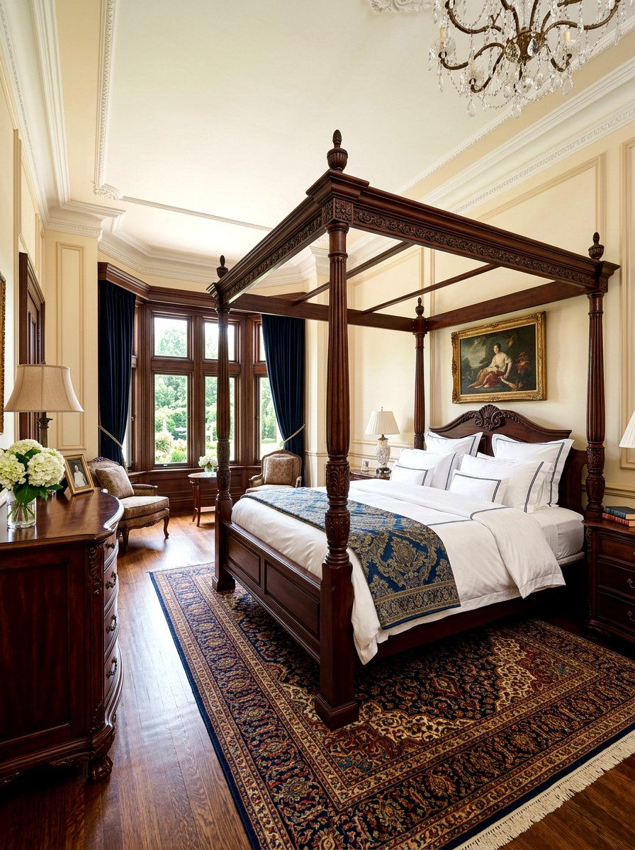 Dark Wood Four Poster Bed - 30 elevated bed styling bedroom ideas
