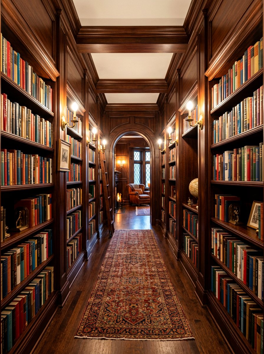Dark Wood Hallway Library - 30 hallway bookshelf ideas