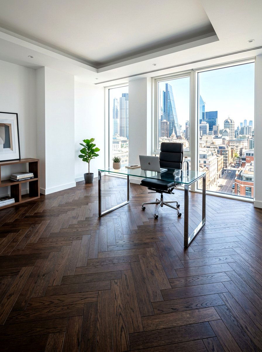 Dark Wood Herringbone Flooring