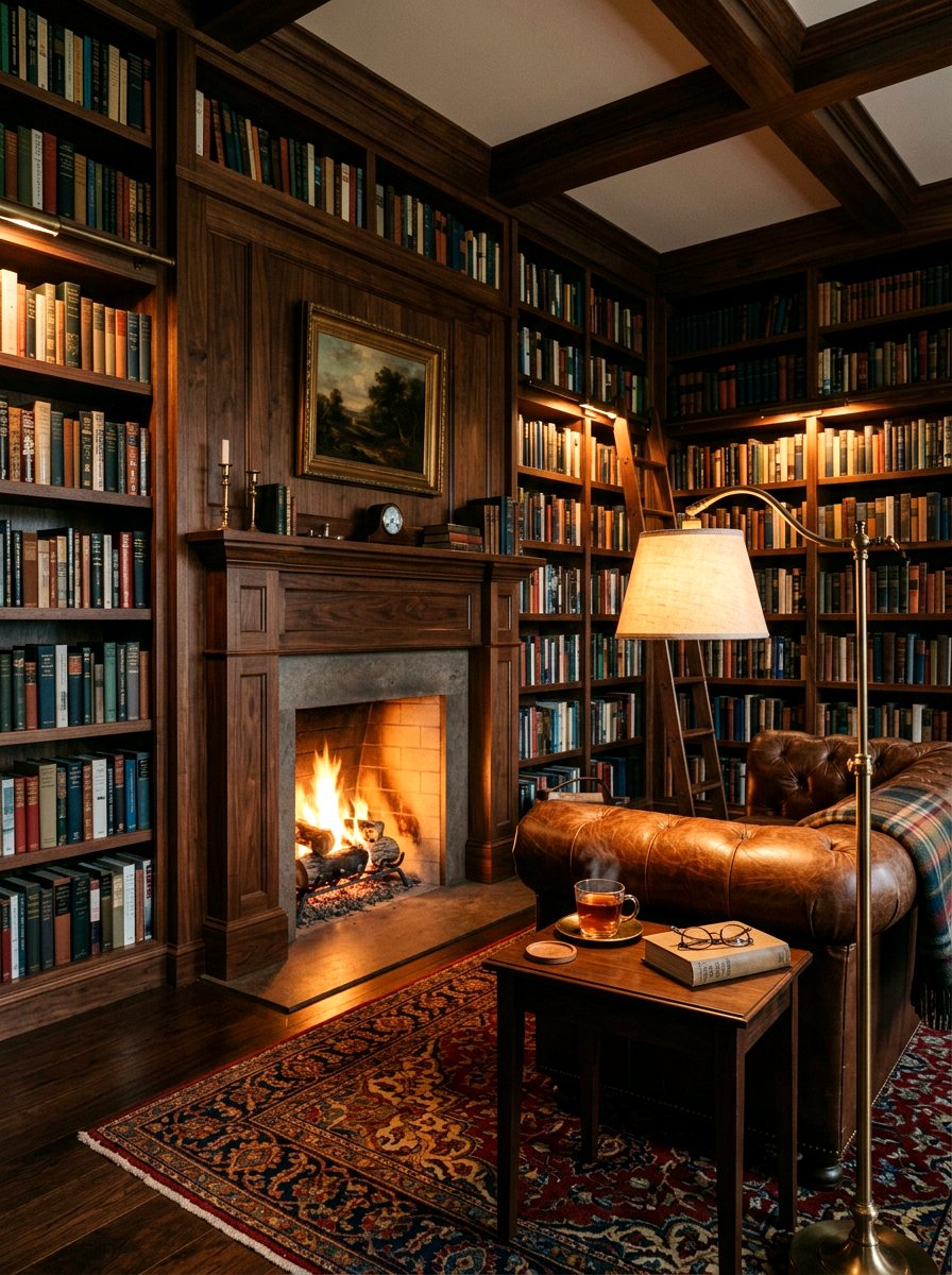 Dark Wood Home Library Fireplace - 30 library fireplace ideas
