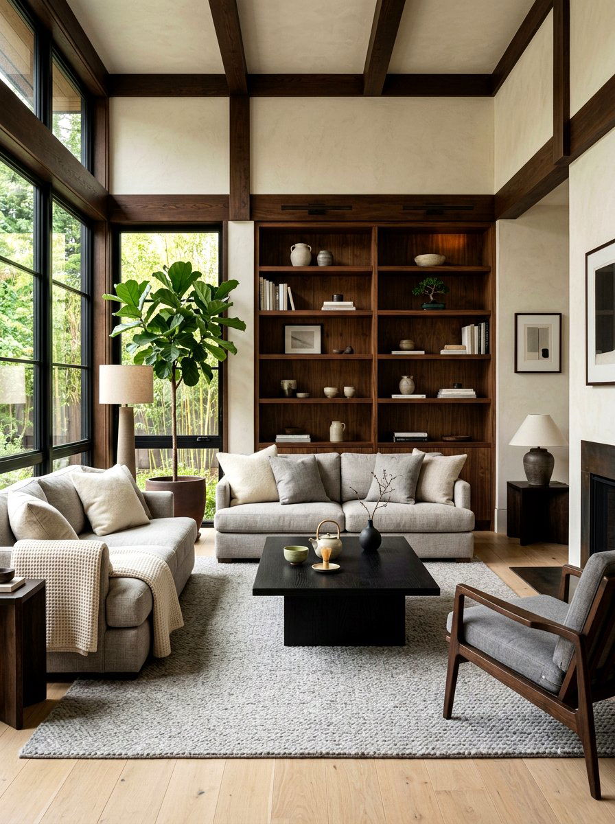 Dark Wood Interior - 30 Japandi living room ideas