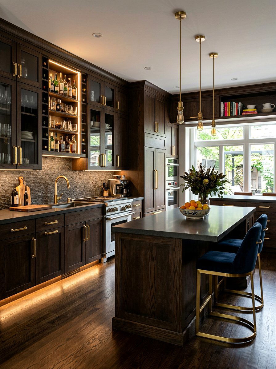 Dark Wood Kitchen - 30 warm wood cabinet kitchen ideas