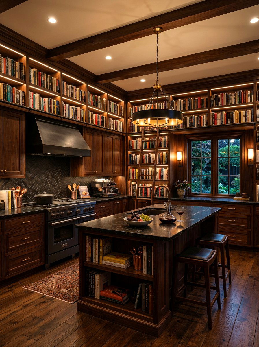 Dark Wood Library Kitchen - 30 library kitchen ideas