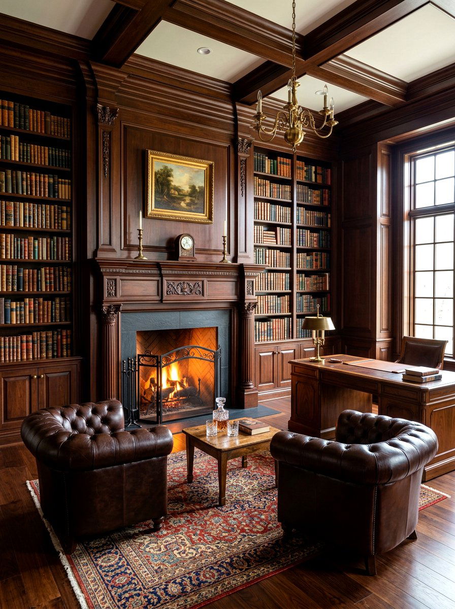 Dark Wood Office Fireplace - 30 dark wood office ideas