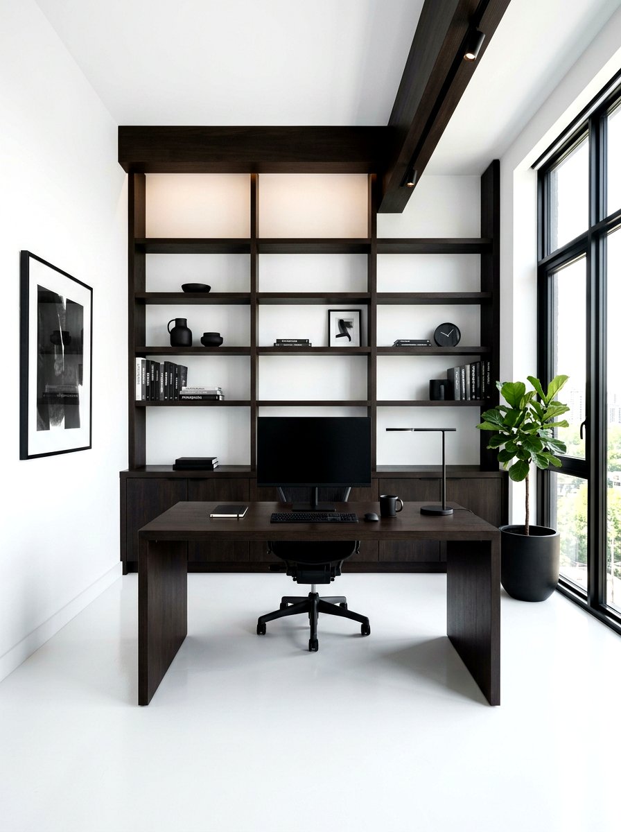 Dark Wood Office High Contrast White - 30 dark wood office ideas