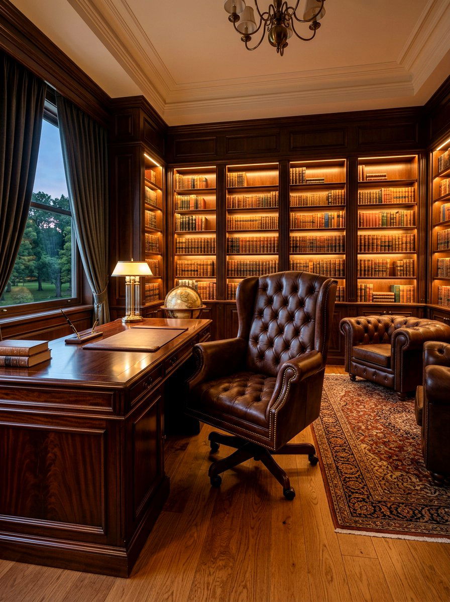 Dark Wood Office Leather Seating - 30 dark wood office ideas