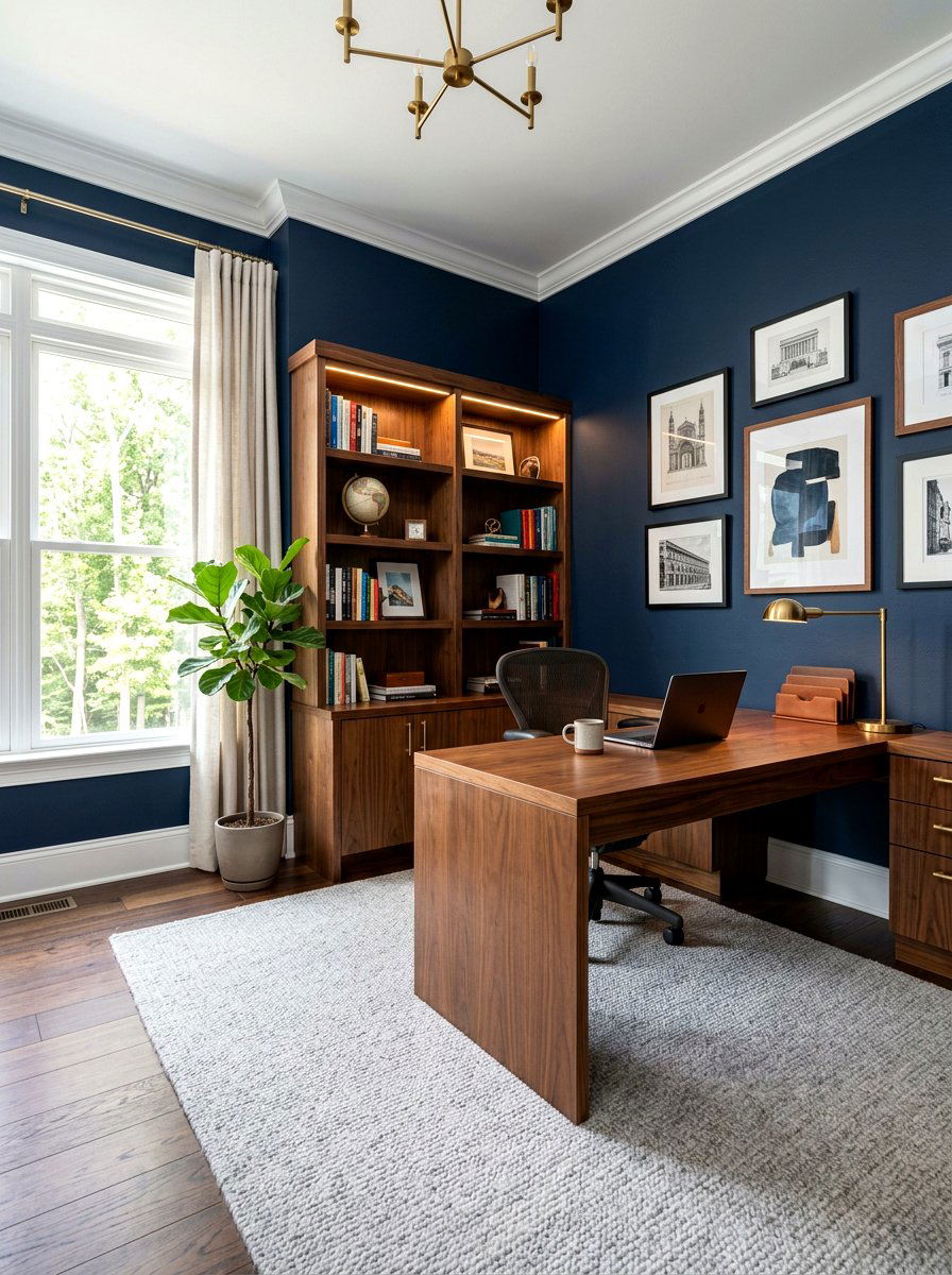 Dark Wood Office Navy Blue Walls - 30 dark wood office ideas