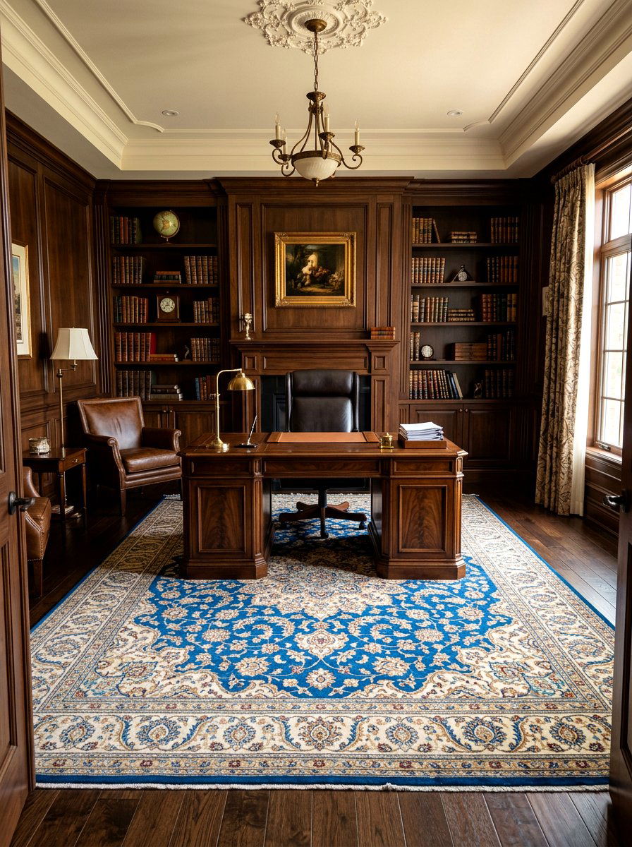 Dark Wood Office Patterned Rug - 30 dark wood office ideas