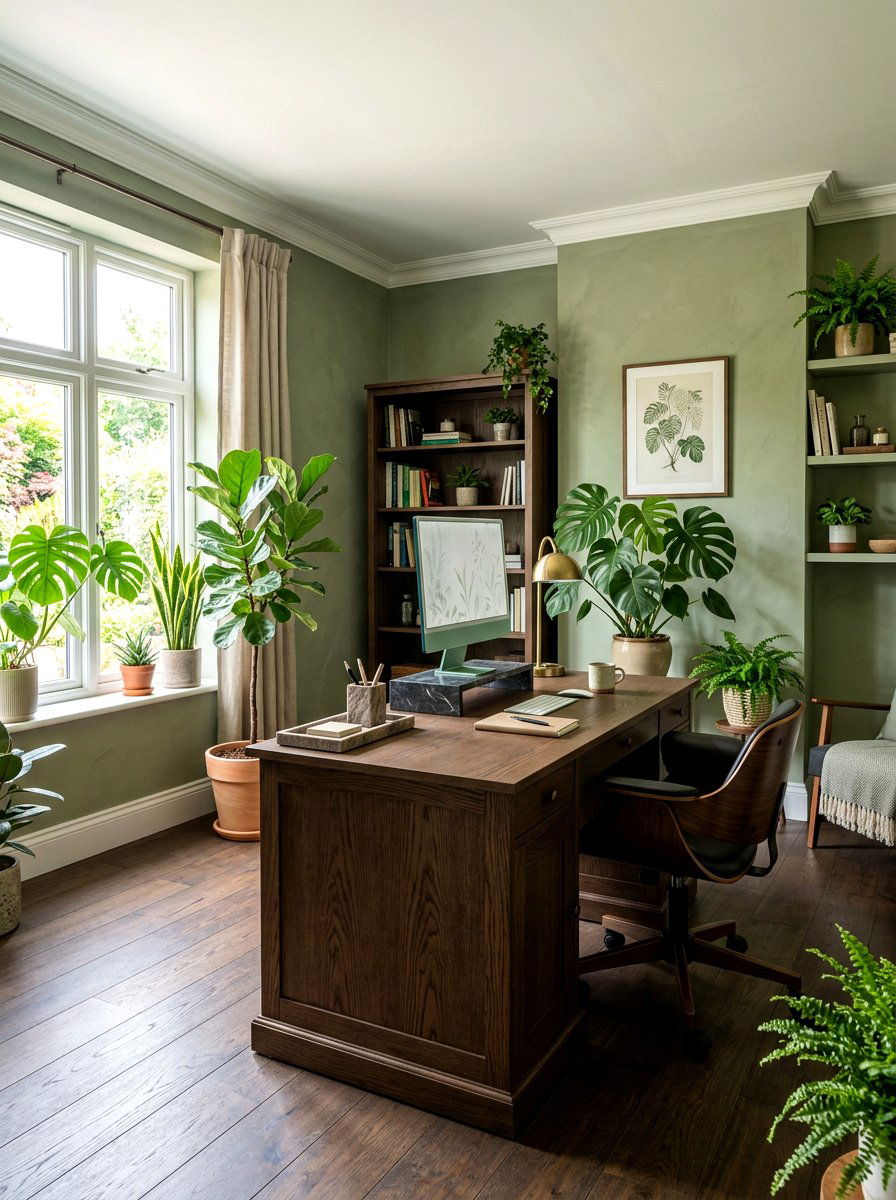 Dark Wood Office Sage Green Walls - 30 dark wood office ideas