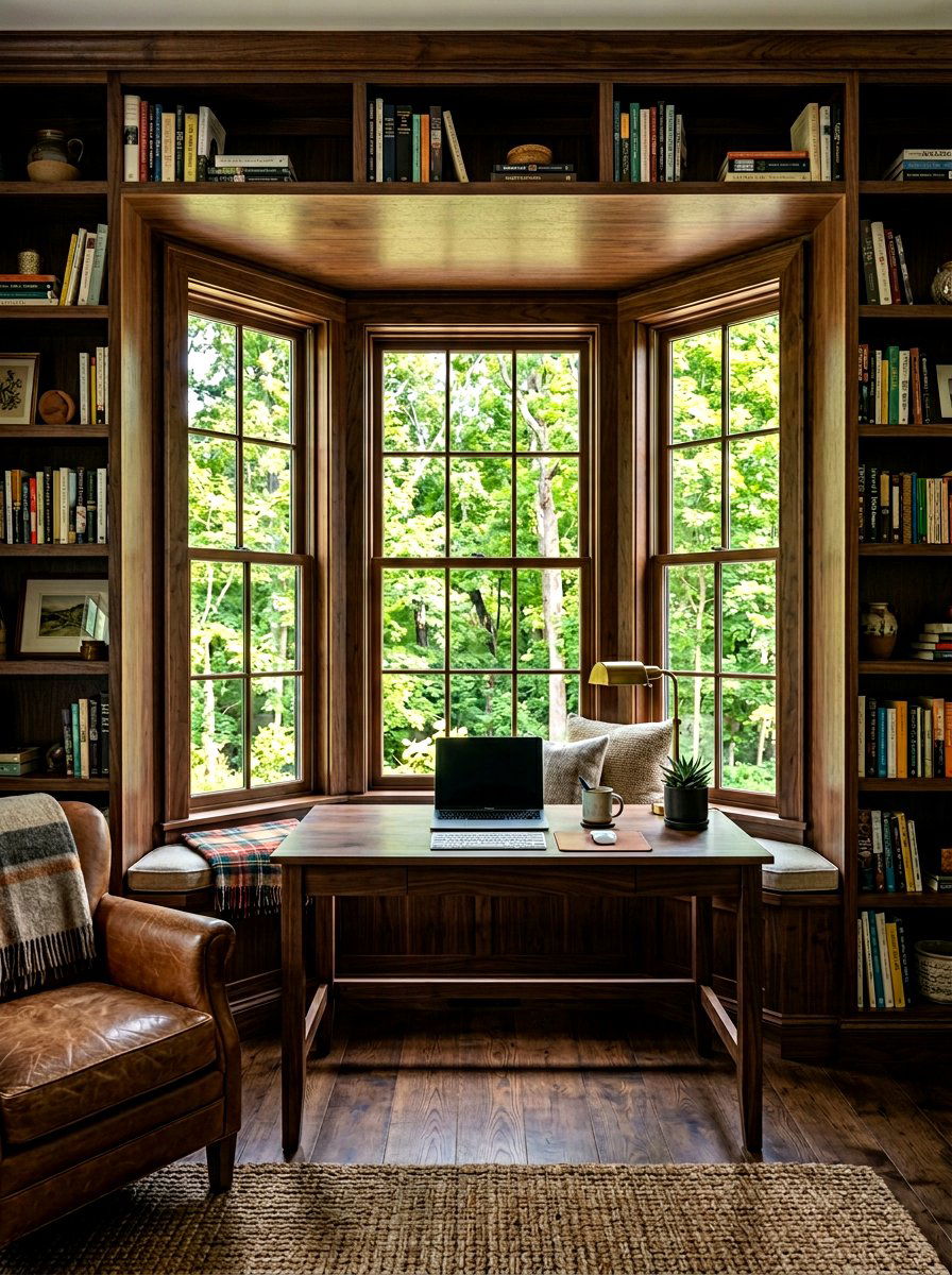 Dark Wood Office Window Nook - 30 dark wood office ideas