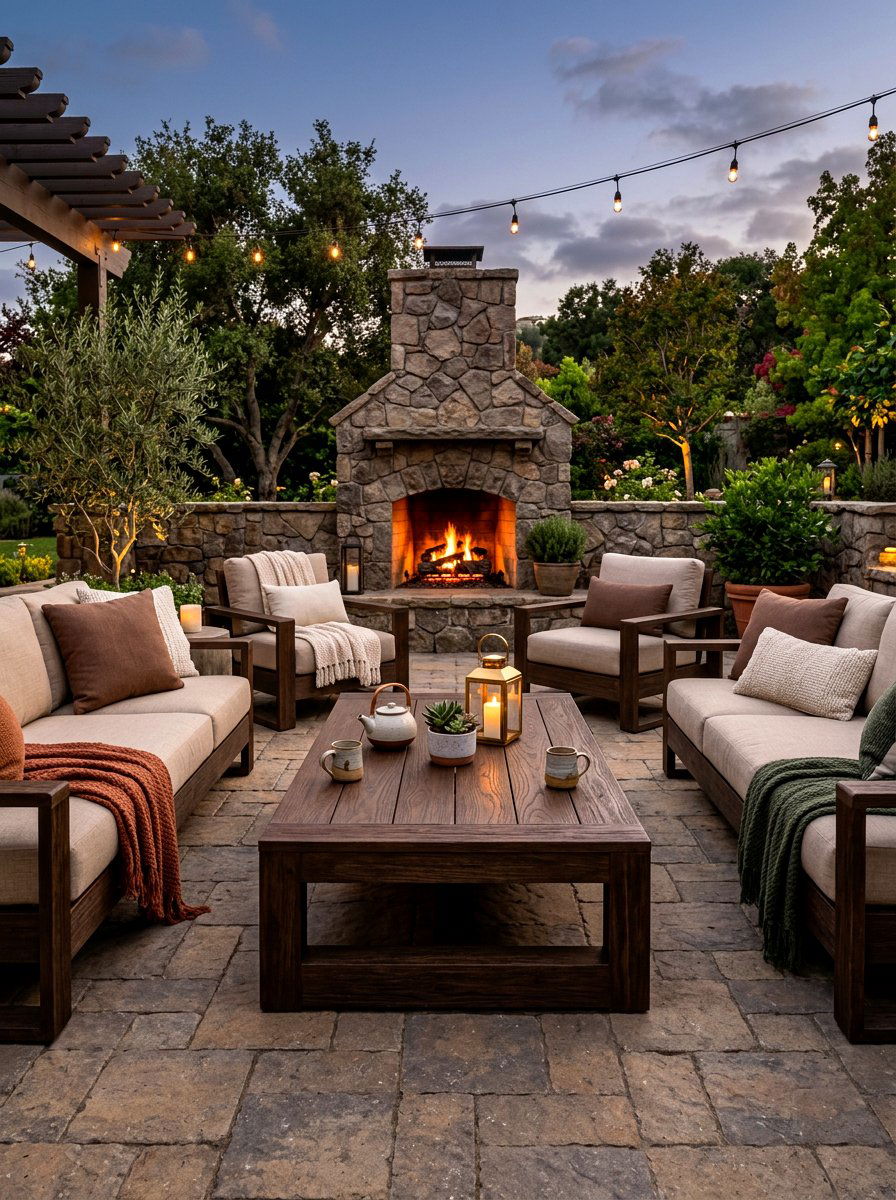 Dark Wood Outdoor Coffee Space - 30 cocoa patio furniture ideas