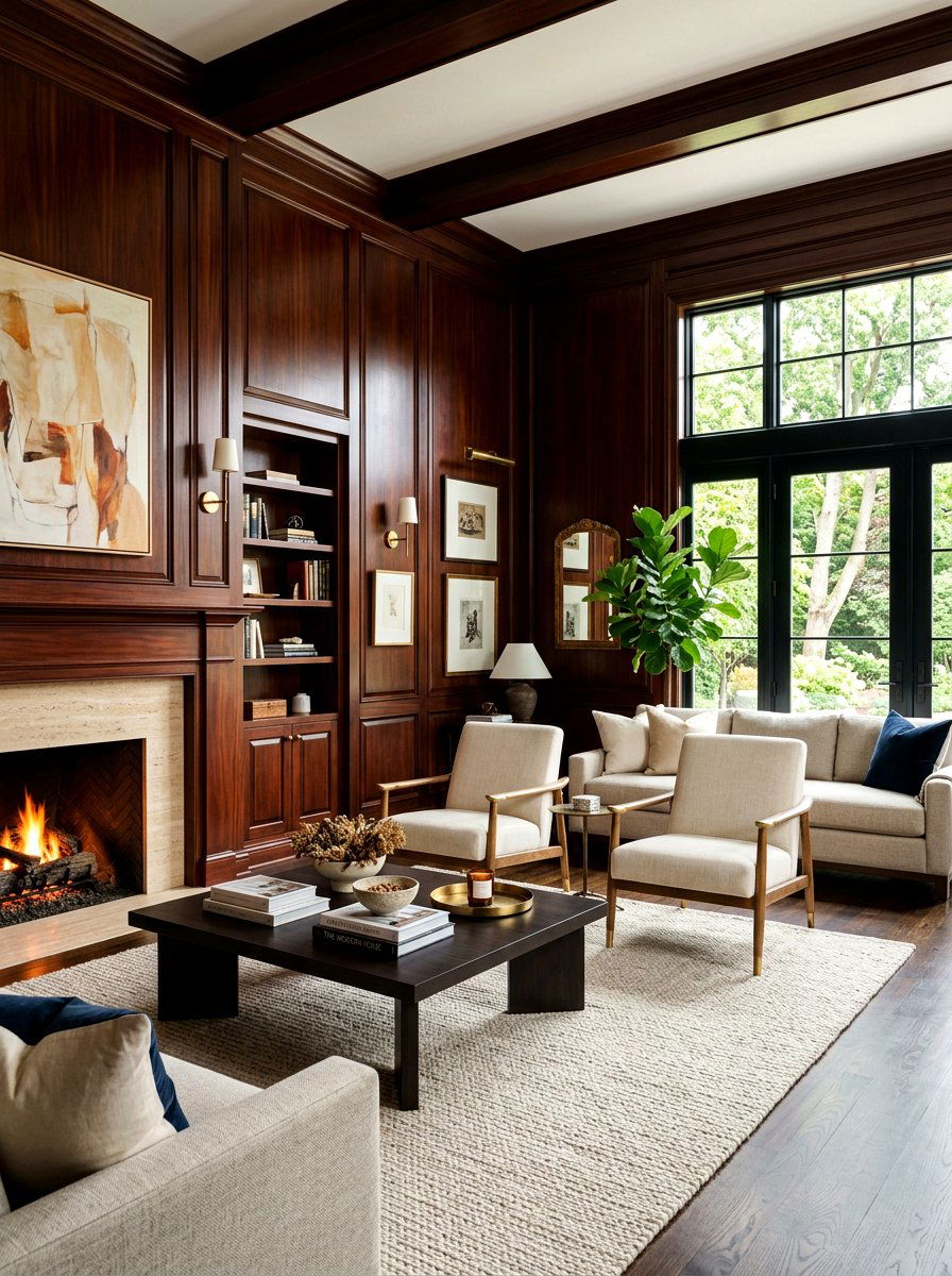 Dark Wood Paneling - 30 old money living room ideas