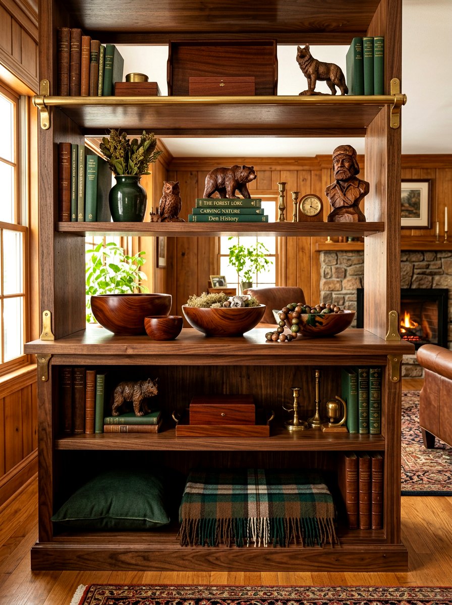 Dark Wood Shelf - 30 seasonal shelf decor ideas