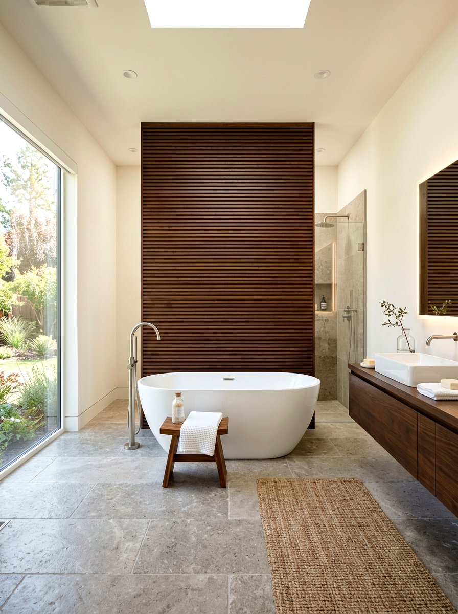 Dark Wood Slat Bathroom - 30 chocolate bathroom ideas