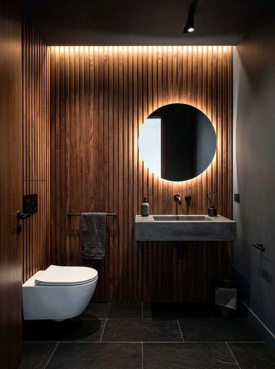 Dark Wood Slats - 30 dark powder room ideas